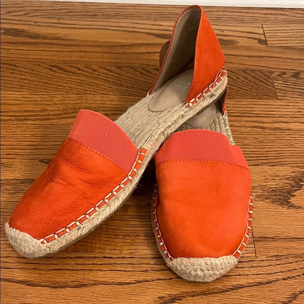 Eileen Fisher Lady-Nu d'Orsay espadrille flat in a coral suede/nubuck materia